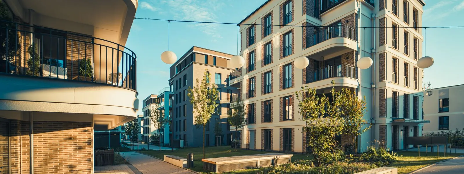 Modern residential apartment building with balconies
