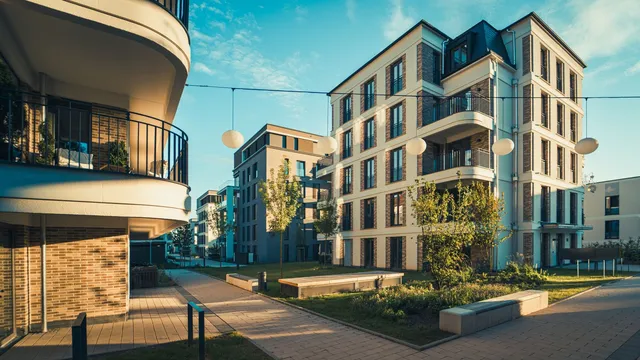 Modern residential apartment building with balconies