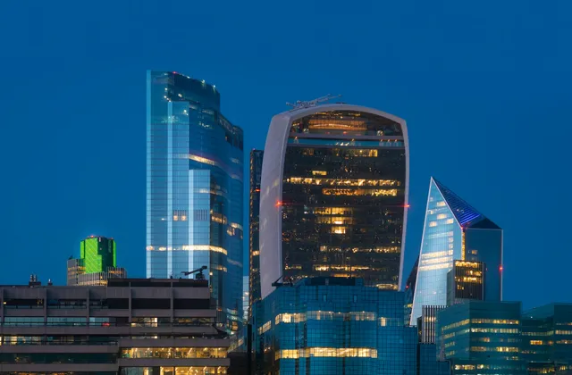 Corporate towers in a financial district